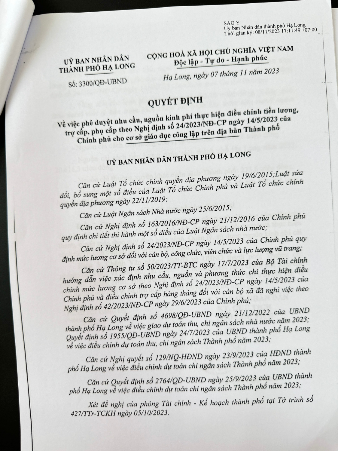 Phê duyệt nhu cầu, nguồn kinh phí thực hiện điều chỉnh tiền lương, trợ cấp, phụ cấp theo Nghị định số 24/2023/NĐ-CP ngày 14/5/2023 của Chính phủ