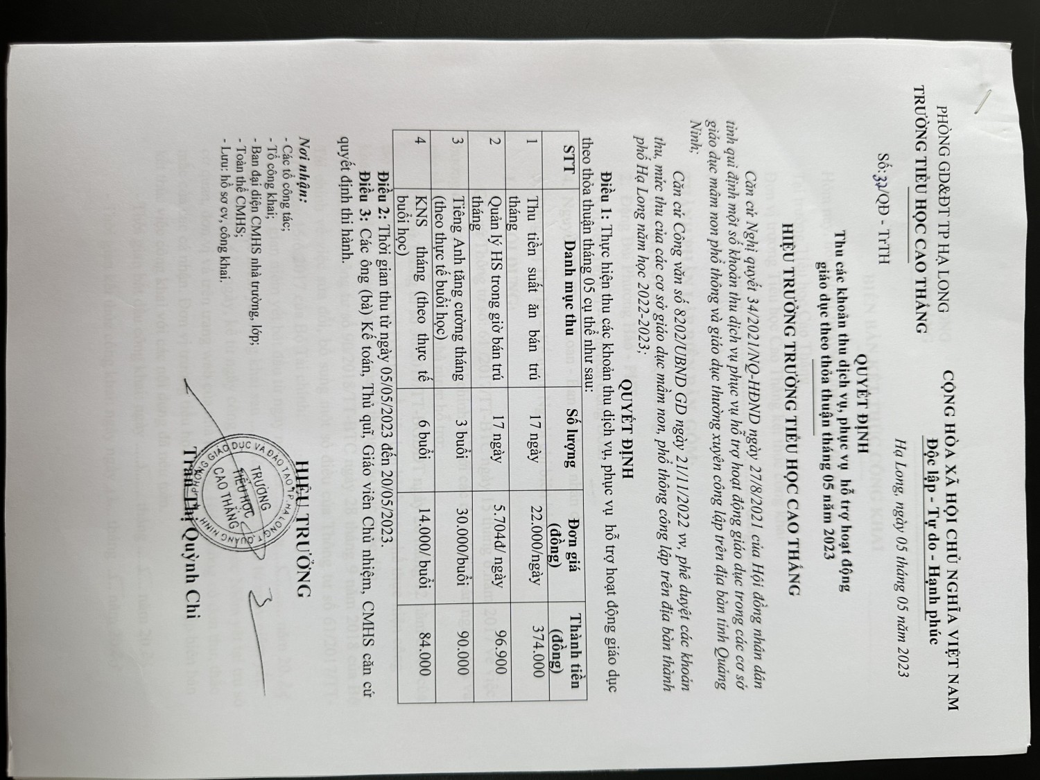 Dịch vụ năm học 2022 - 2023