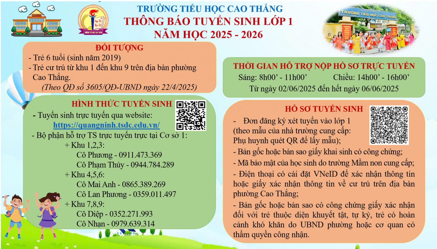 THÔNG BÁO TUYỂN SINH LỚP 1 NĂM HỌC 2025-2026